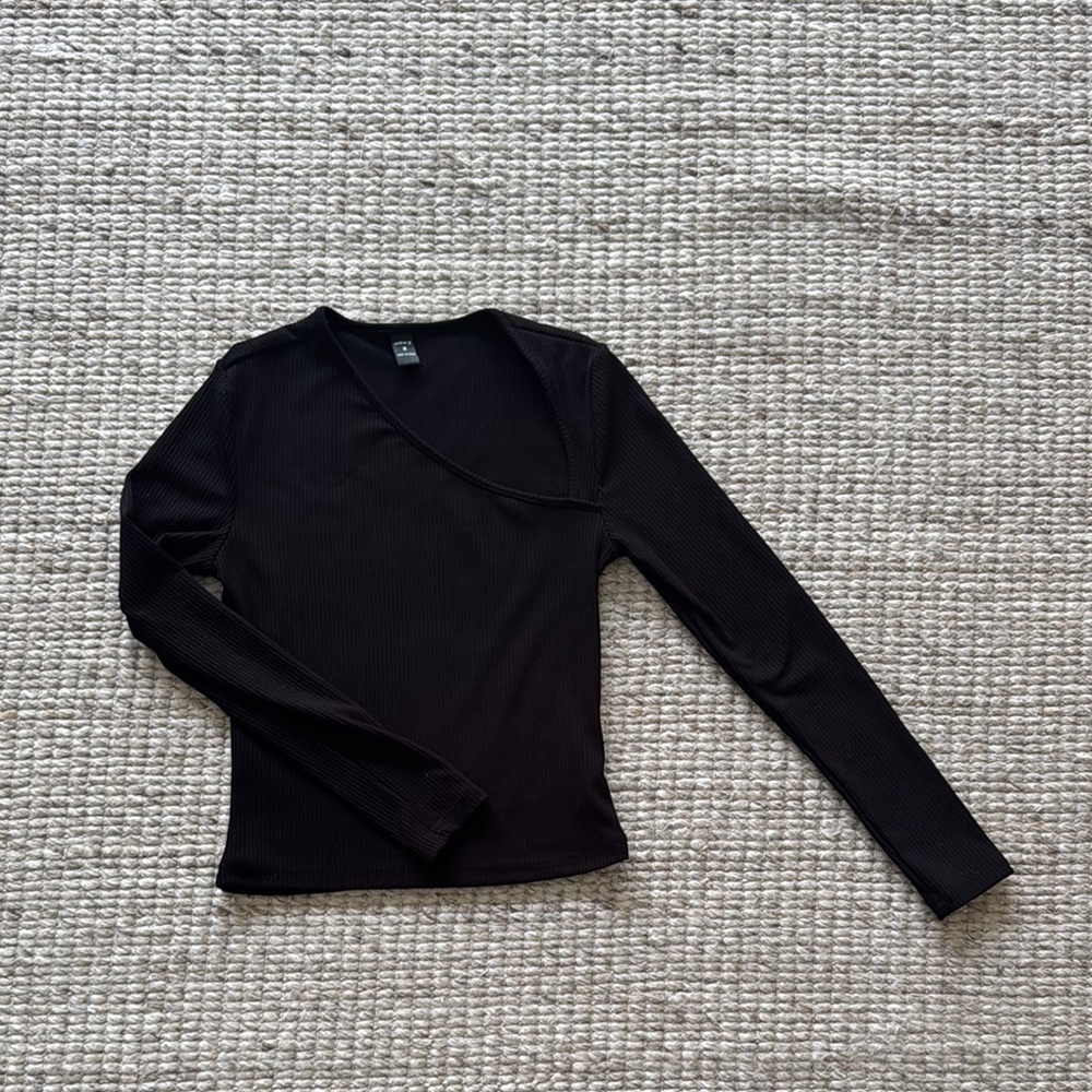 SHEIN Black Wrap Fitted Long Sleeve Blouse